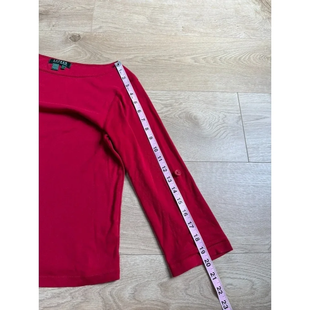 Womens Lauren Ralph Lauren red roll tab sleeve tshirt 100% cotton size L